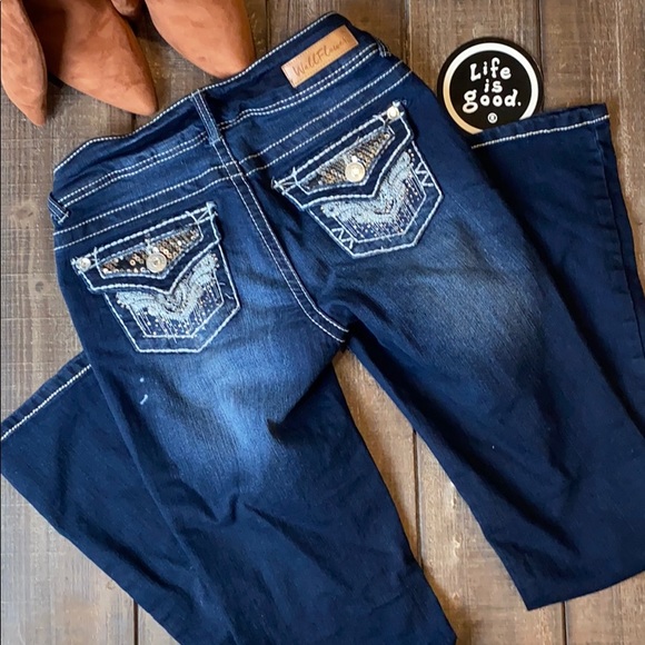 Wallflower jeans Sz 0 bootcut embellished 2 Button - Picture 5 of 13